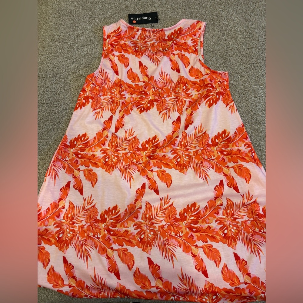SimpleFun - Orange Leaf Print Dress